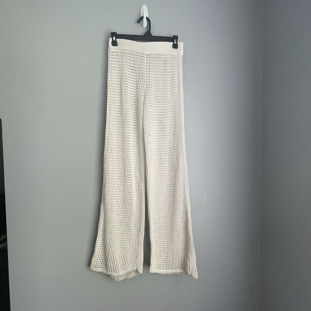 Abercrombie & Fitch Crochet Wide Leg Pants Swim Cover Women's S Cream Beach Net